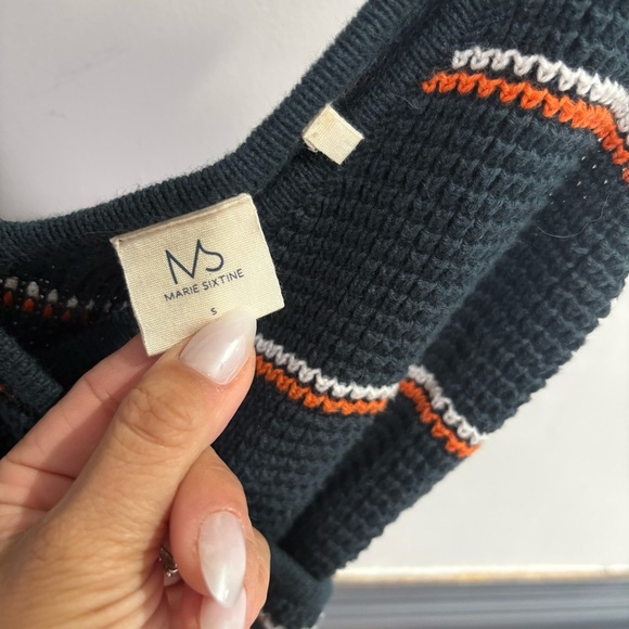 Chic Black and Orange Striped Knit Midi Dress - Picture 2 of 8